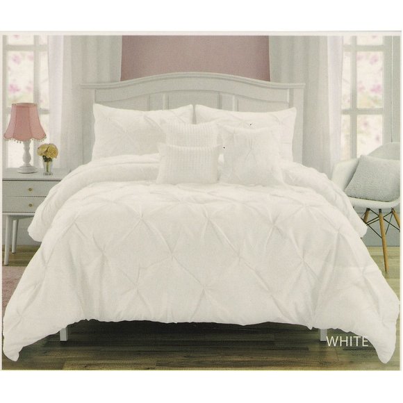6 Piece White Comforter Set - Queen & King Size - Pintuck Comforter Set - Picture 2 of 4